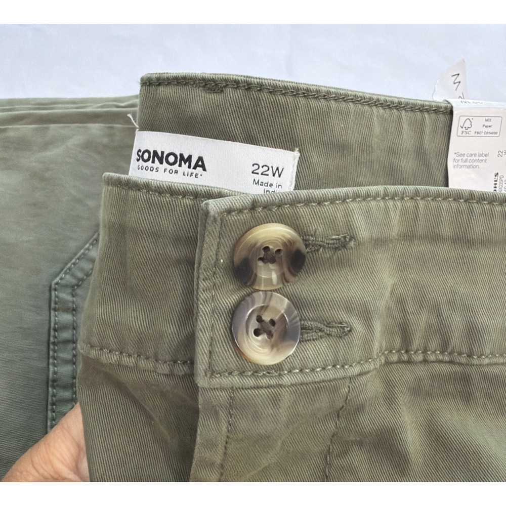 Sonoma Goods For Life Womens 22W Utility Pants Olive Green Mid Rise Straight Leg - Picture 6 of 11
